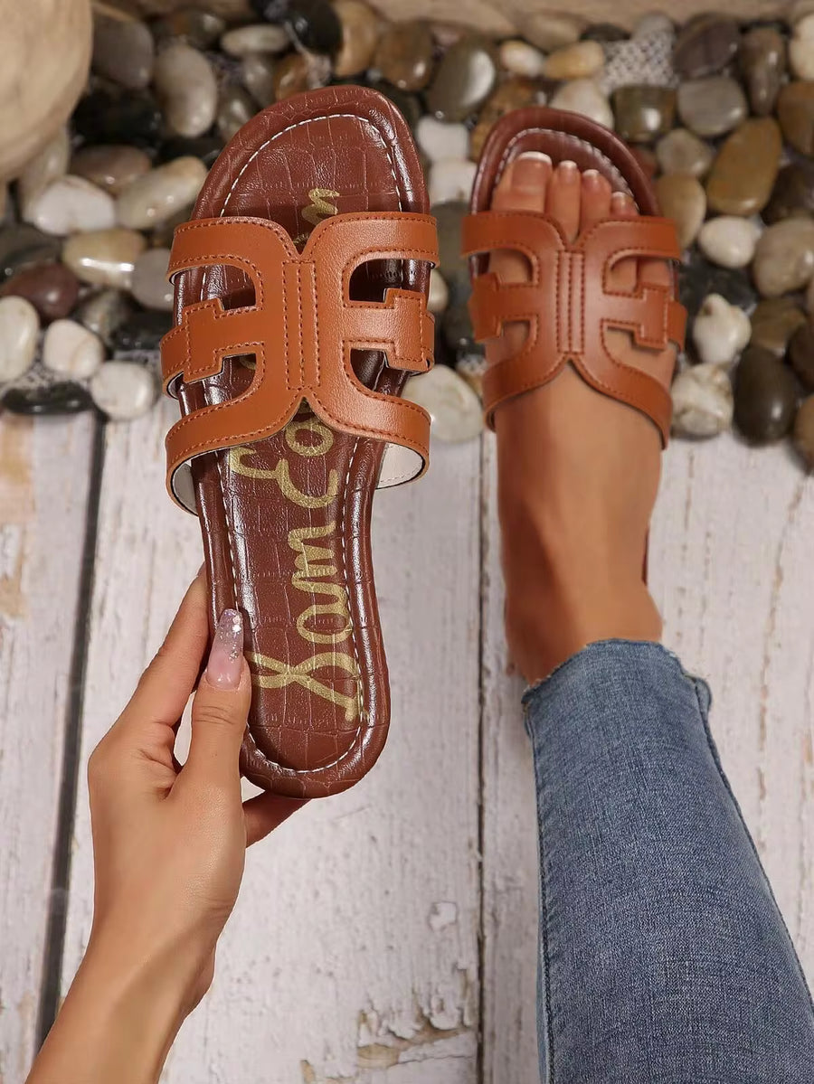 Women's Flat Slip-On Mule Sandals, Open Toe Lightweight Luxurious Fashion Korean French Style, Suitable For Dresses, Going Out, Beach, H-Shape Slippers,Summer Shoes