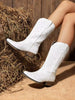 Women's Mid Calf Cowgirl Boots Cowboy Boots Pointed Toe Fashion Slip-On Chunky Heel Embroidery Stitched Western White Boots For Festival Party Shoes