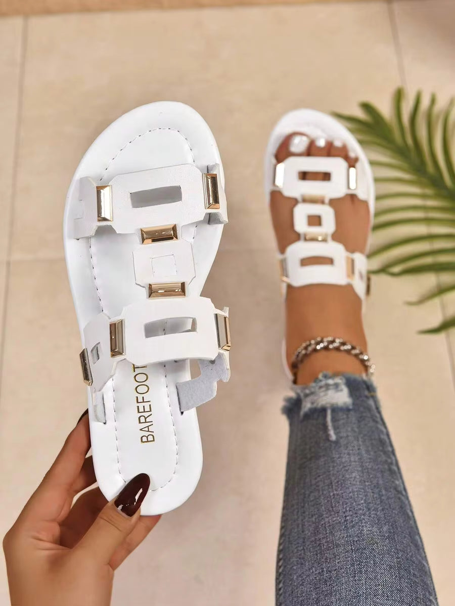 1 Pair Elegant Solid Color Slip-On Sandals, Fashionable Casual Beach/Home Wear For Summer