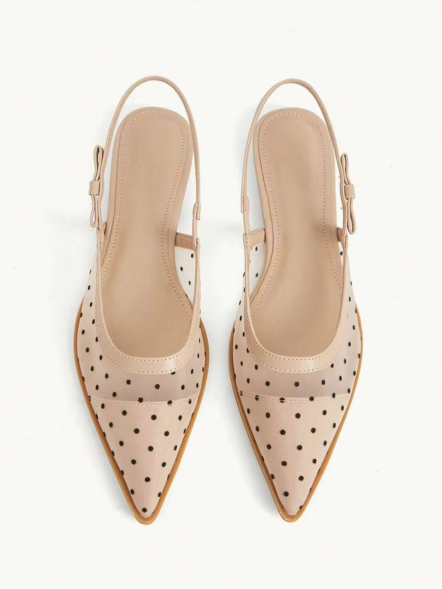 CUCCOO CHICEST Women Shoes New French Pointed Sexy Mesh Stitching Polka Dots Rear Strap Flat Women's Shoes