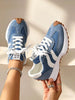 2026 New Retro Suede Sneakers Women, Blue White Casual Lace-Up Trainers, Comfortable Non-Slip Chunky Sole Running Shoes
